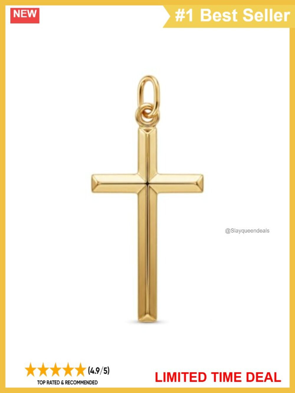 10 Karat Yellow Gold Cross Pendant Charm 3D Puffed Two Sided Religious Necklace